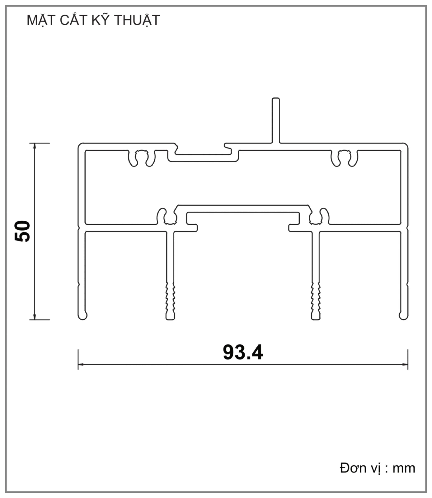 Mặt cắt nhôm Xingfa hệ 93 – Profile D1551A — hình 1/2, xem đầy đủ