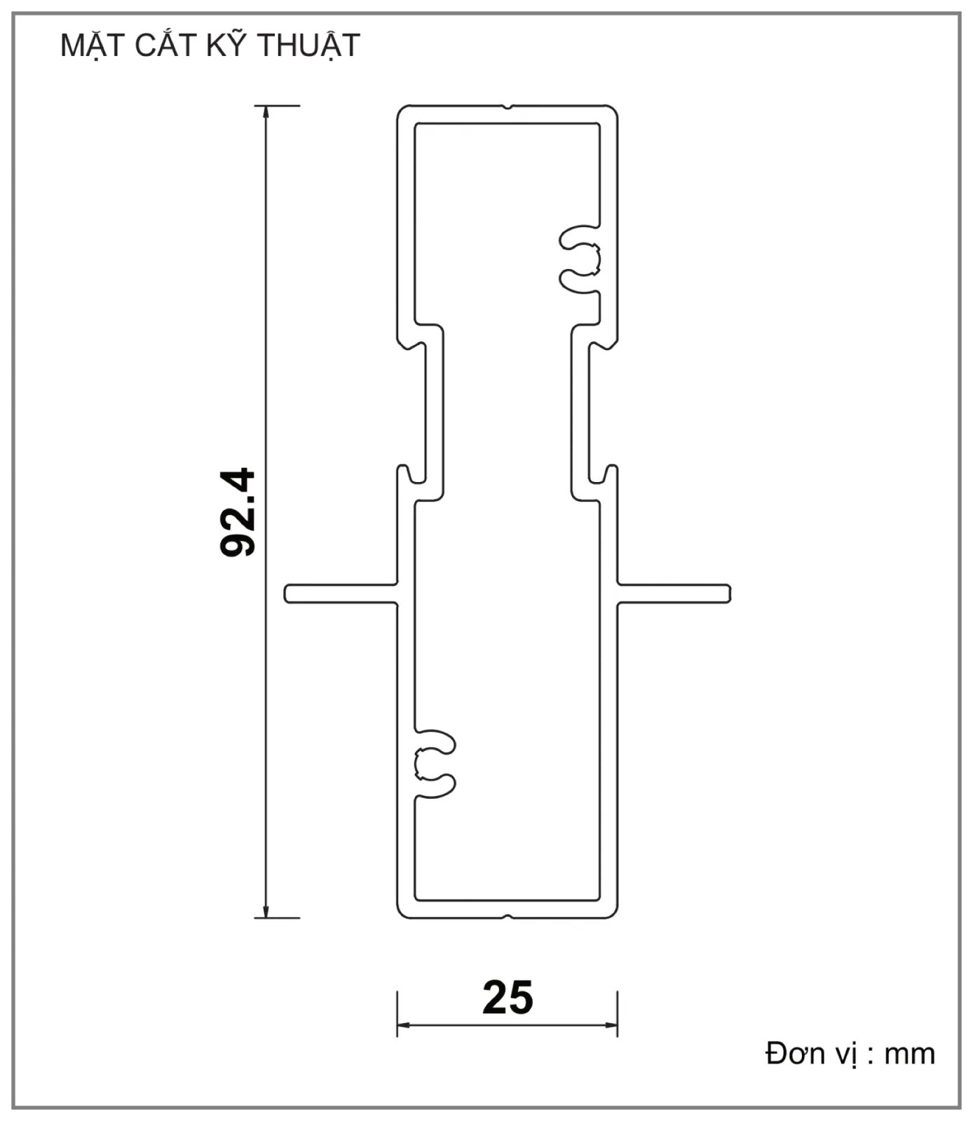 Mặt cắt nhôm Xingfa hệ 93 – Profile D2618 — hình 1/2, xem đầy đủ