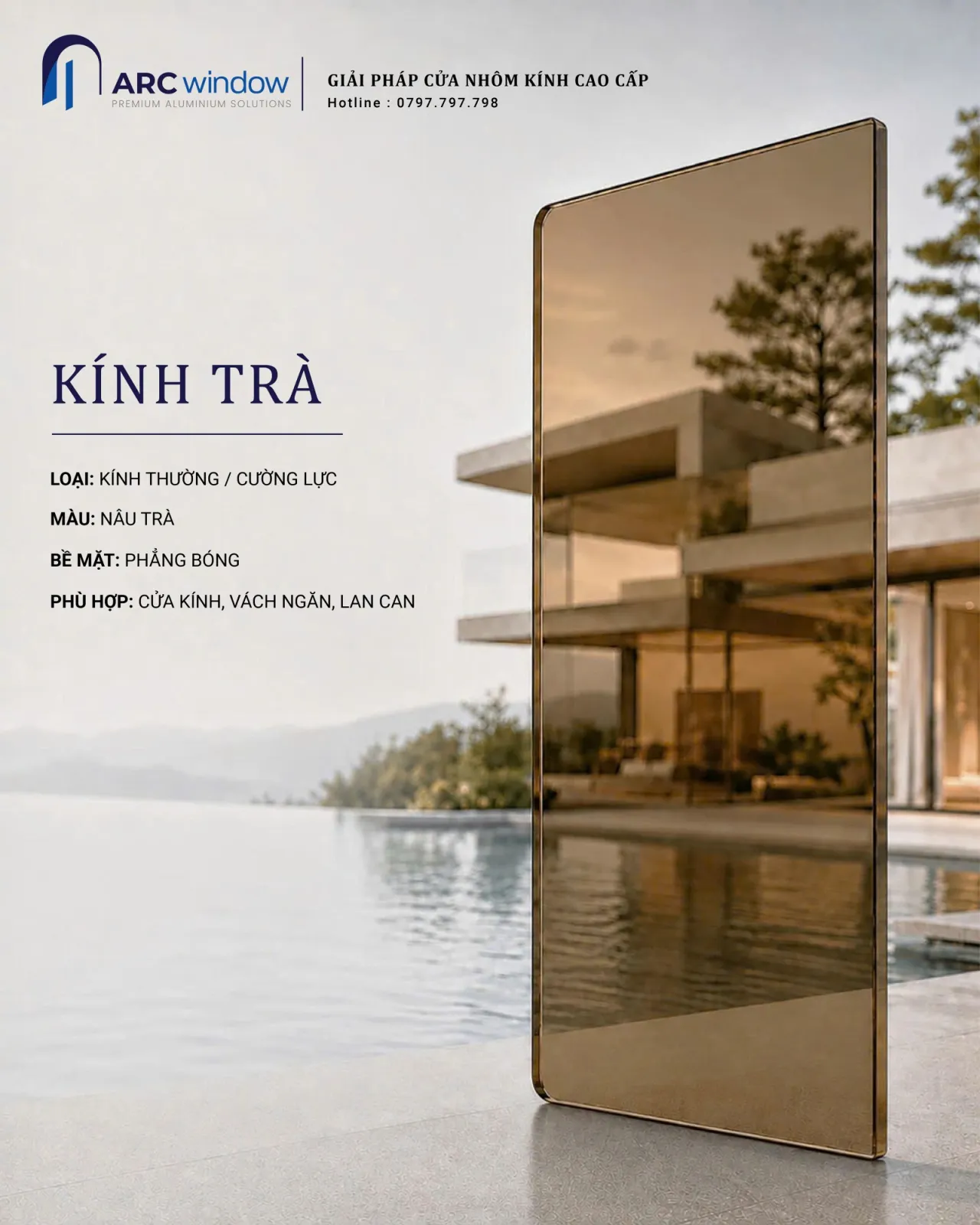 Kính trà cho cửa, vách và không gian nội thất — hình 1/2, xem đầy đủ