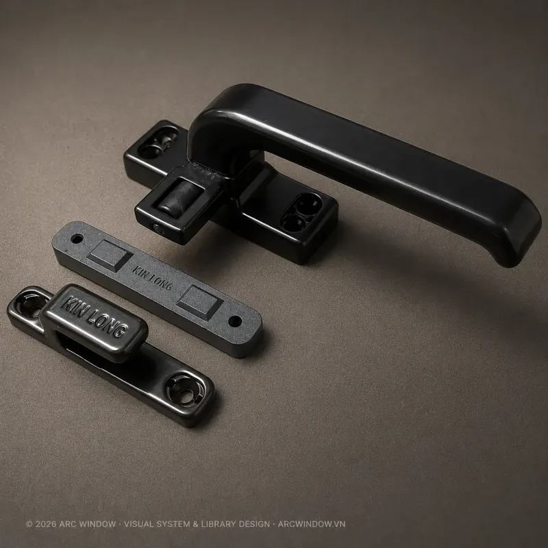 Bộ phụ kiện KinLong cửa sổ mở hất WC Xingfa hệ 55 — hình 1/2