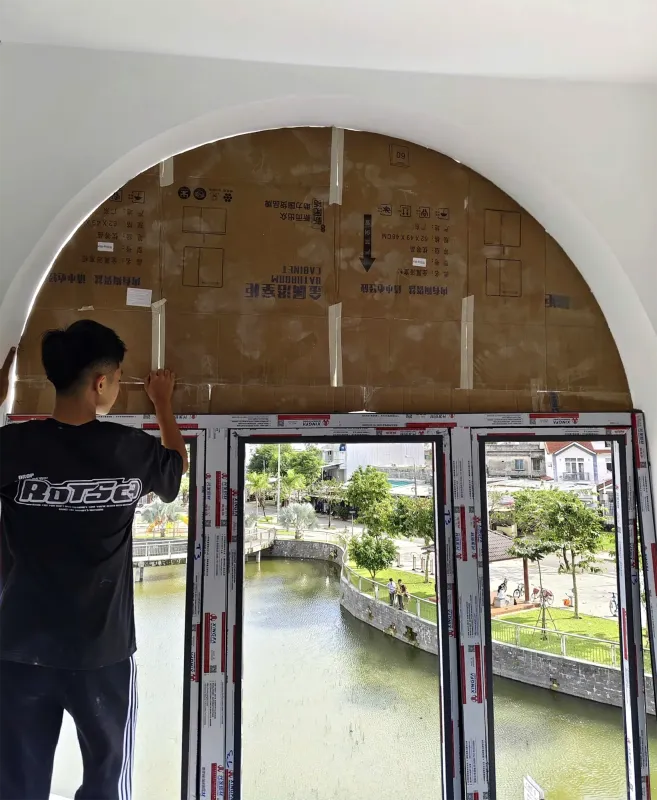 Cửa sổ nhôm uốn vòm Đà Nẵng – mở quay, mở hất và fix vòm — hình 4/4