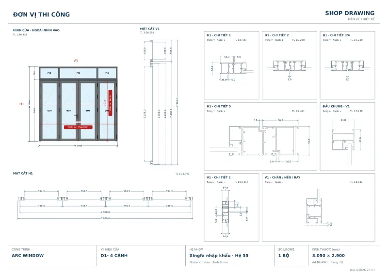 Bản vẽ Shop Drawing cửa nhôm Xingfa tại Đà Nẵng — hình 1/4