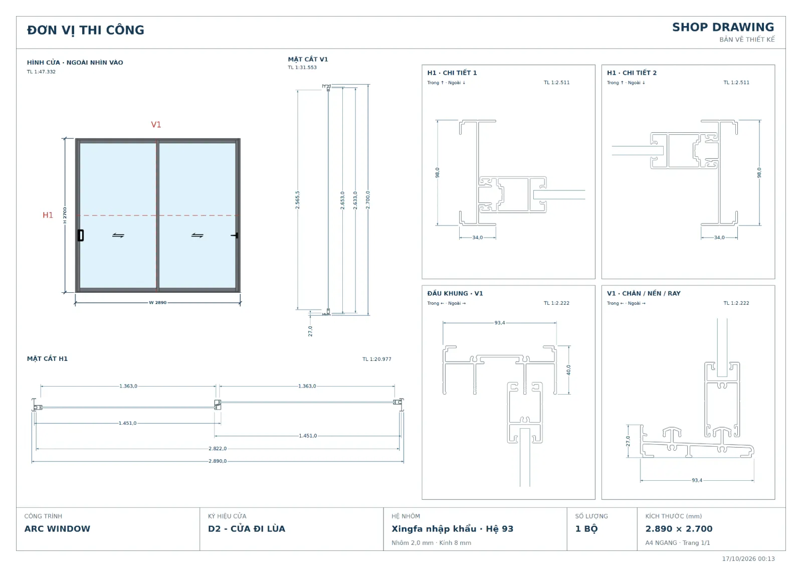 Bản vẽ Shop Drawing cửa nhôm Xingfa tại Đà Nẵng — hình 2/4, xem đầy đủ