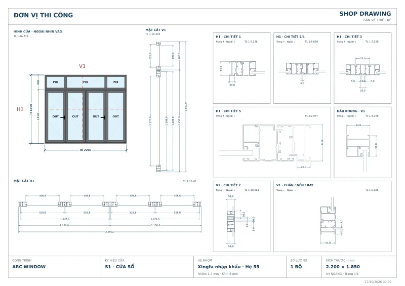 Bản vẽ Shop Drawing cửa nhôm Xingfa tại Đà Nẵng — hình 3/4