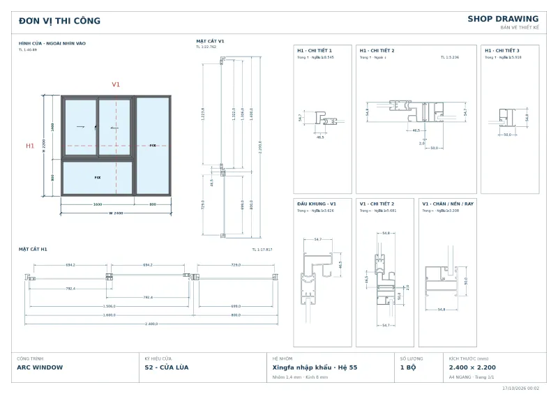 Bản vẽ Shop Drawing cửa nhôm Xingfa tại Đà Nẵng — hình 4/4